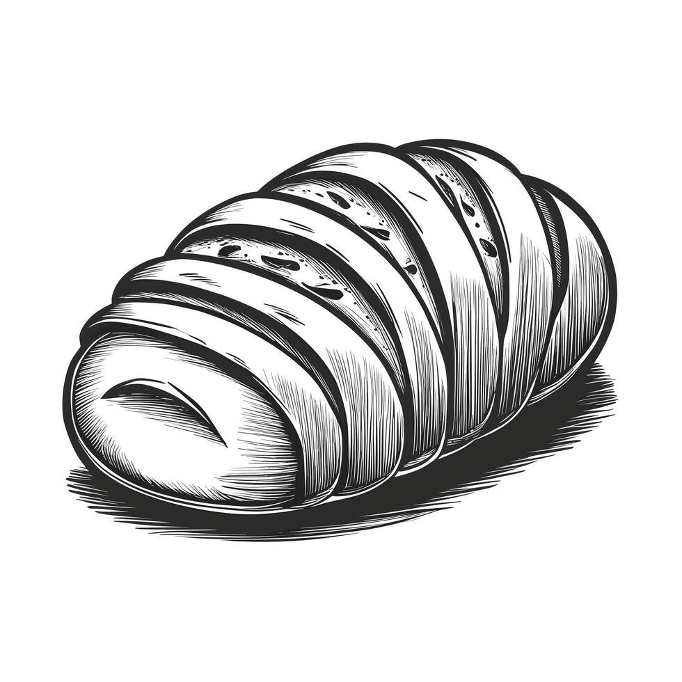 A black and white drawing of a loaf of bread vector