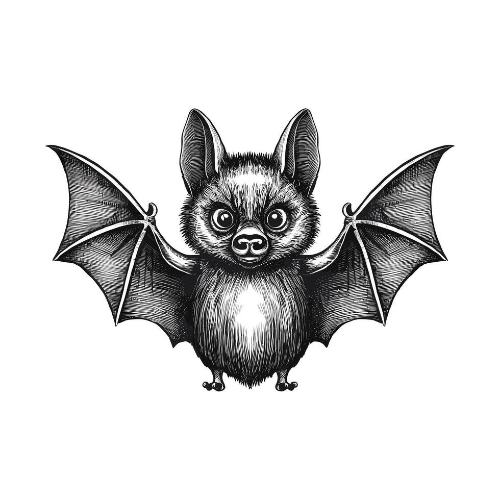 bat engraved style ink sketch drawing black and white illustration vector