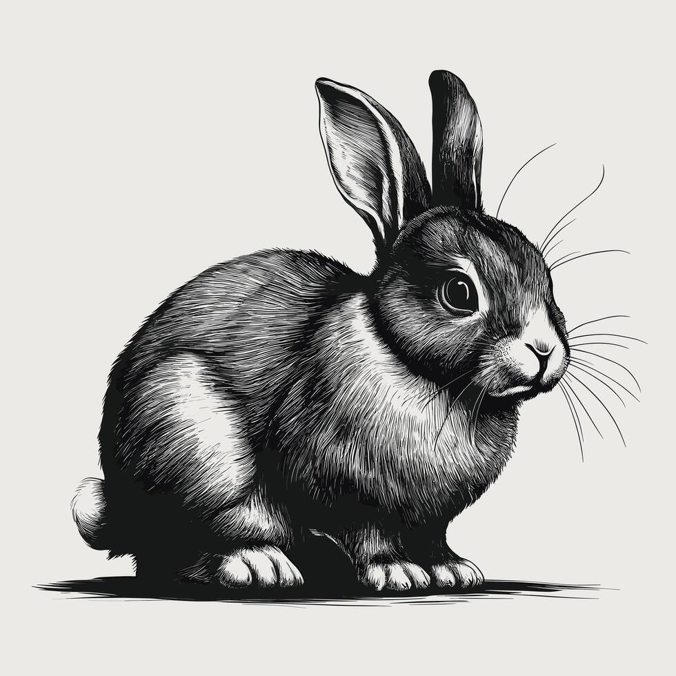 Black and white drawing of a rabbit vector