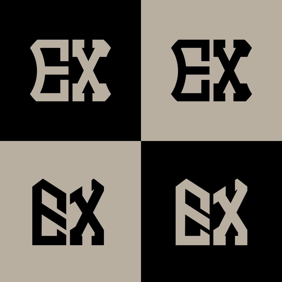 EX polygon, circle, hexagon, flat and simple letter logo set in one artboard. EX minimalist and classic logo. vector