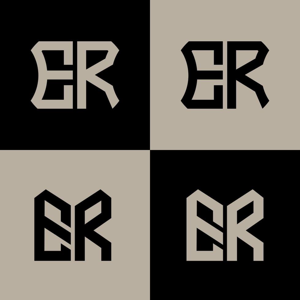 ER polygon, circle, hexagon, flat and simple letter logo set in one artboard. ER minimalist and classic logo. vector