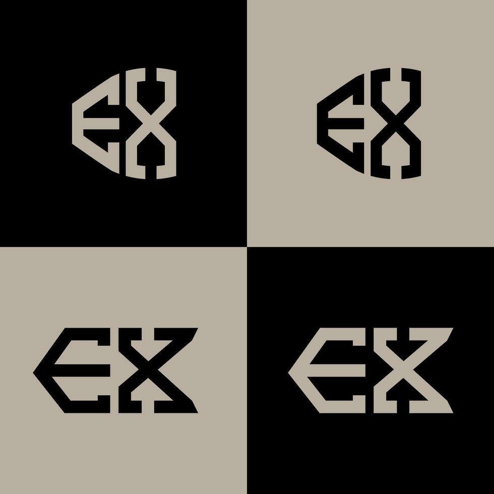 EX polygon, circle, triangle, hexagon, flat and simple letter logo set in one artboard. EX minimalist and classic logo. vector