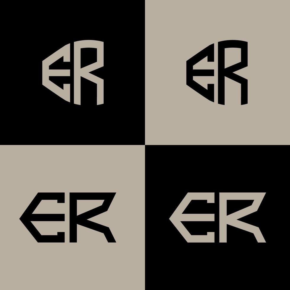ER polygon, circle, triangle, hexagon, flat and simple letter logo set in one artboard. ER minimalist and classic logo. vector