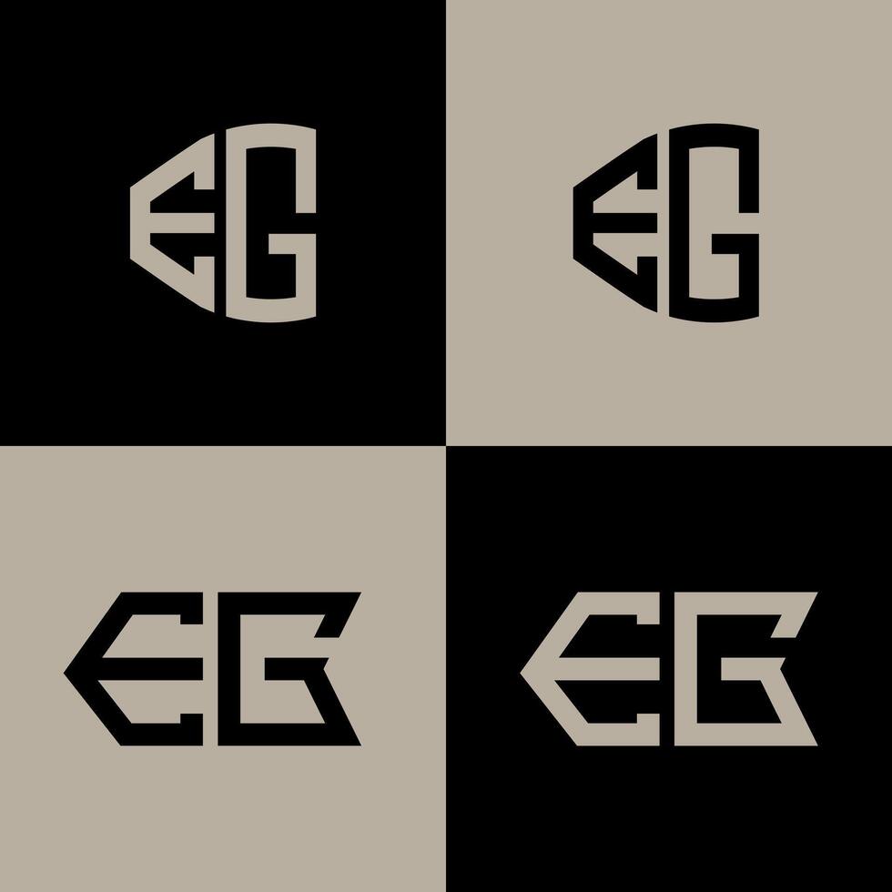 EG polygon, circle, triangle, hexagon, flat and simple letter logo set in one artboard. EG minimalist and classic logo. vector