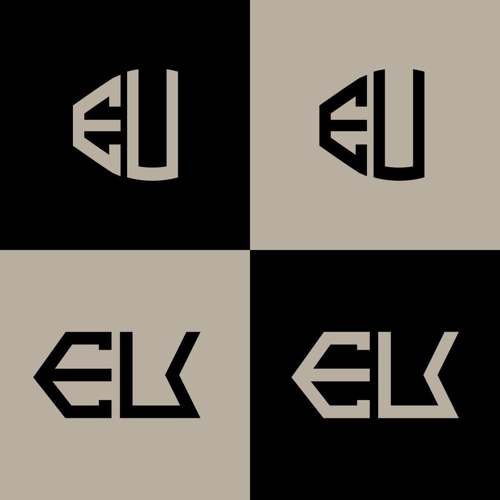 EU polygon, circle, triangle, hexagon, flat and simple letter logo set in one artboard. EU minimalist and classic logo. vector