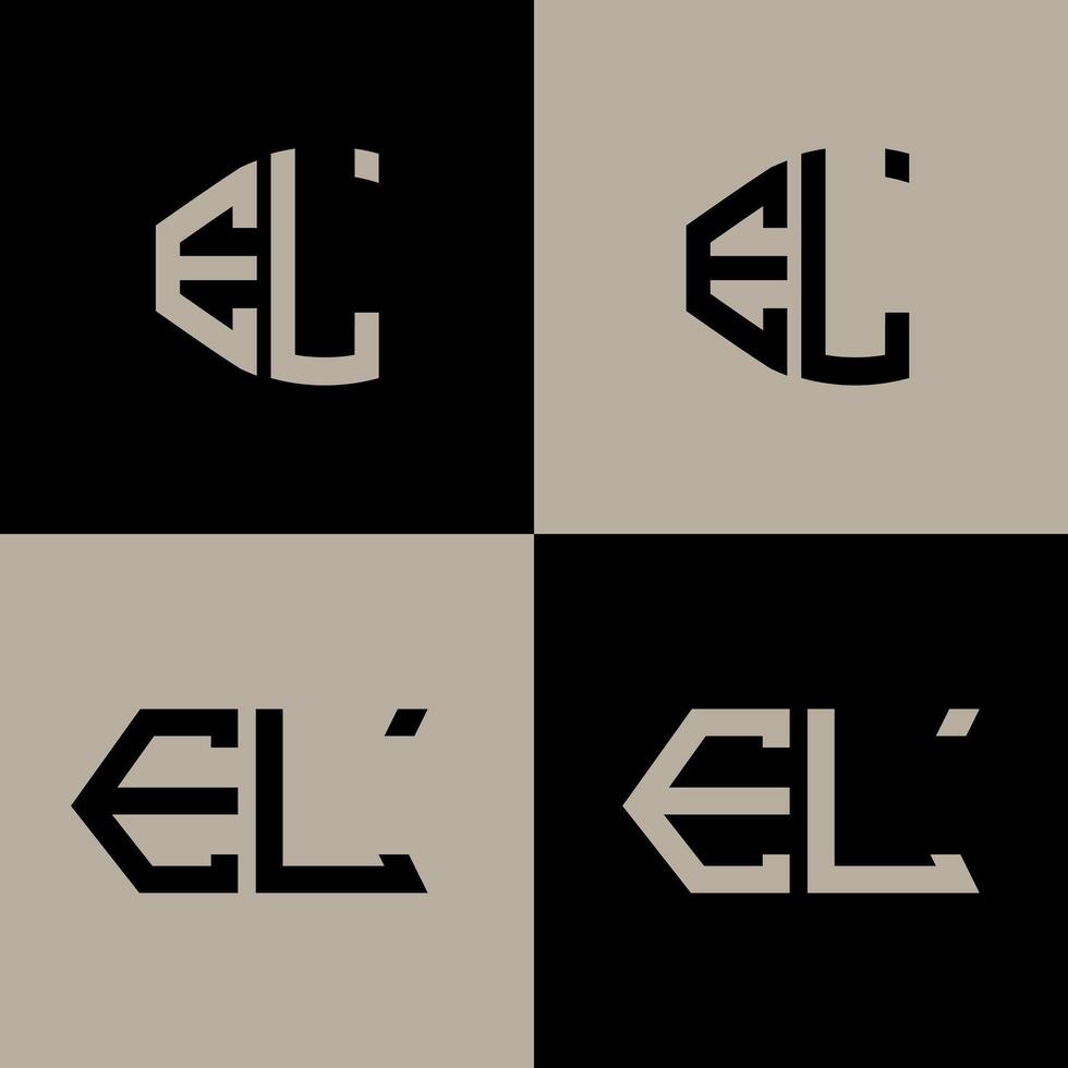 EL polygon, circle, triangle, hexagon, flat and simple letter logo set in one artboard. EL minimalist and classic logo. vector