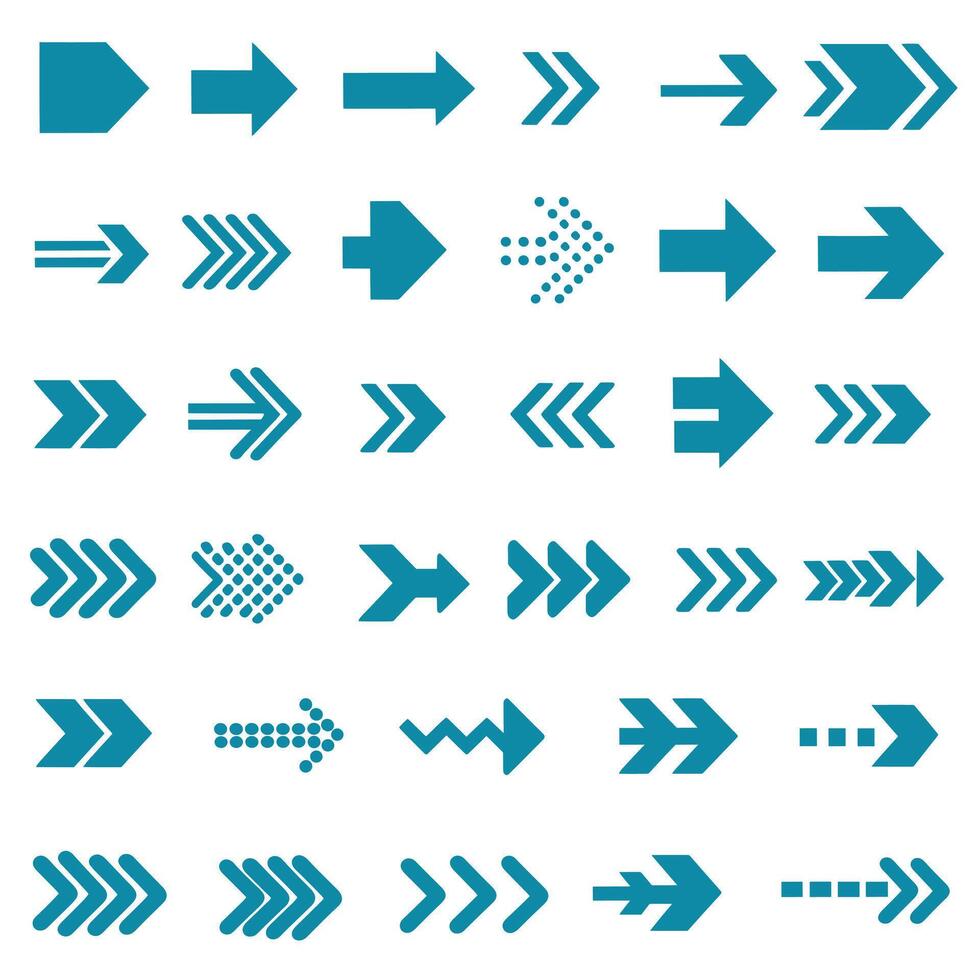 Collection of Turquoise arrow symbols icons on white background vector