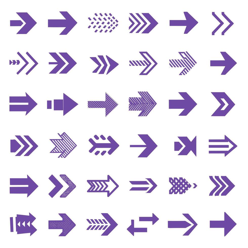 Various arrows in purple on a white background vector