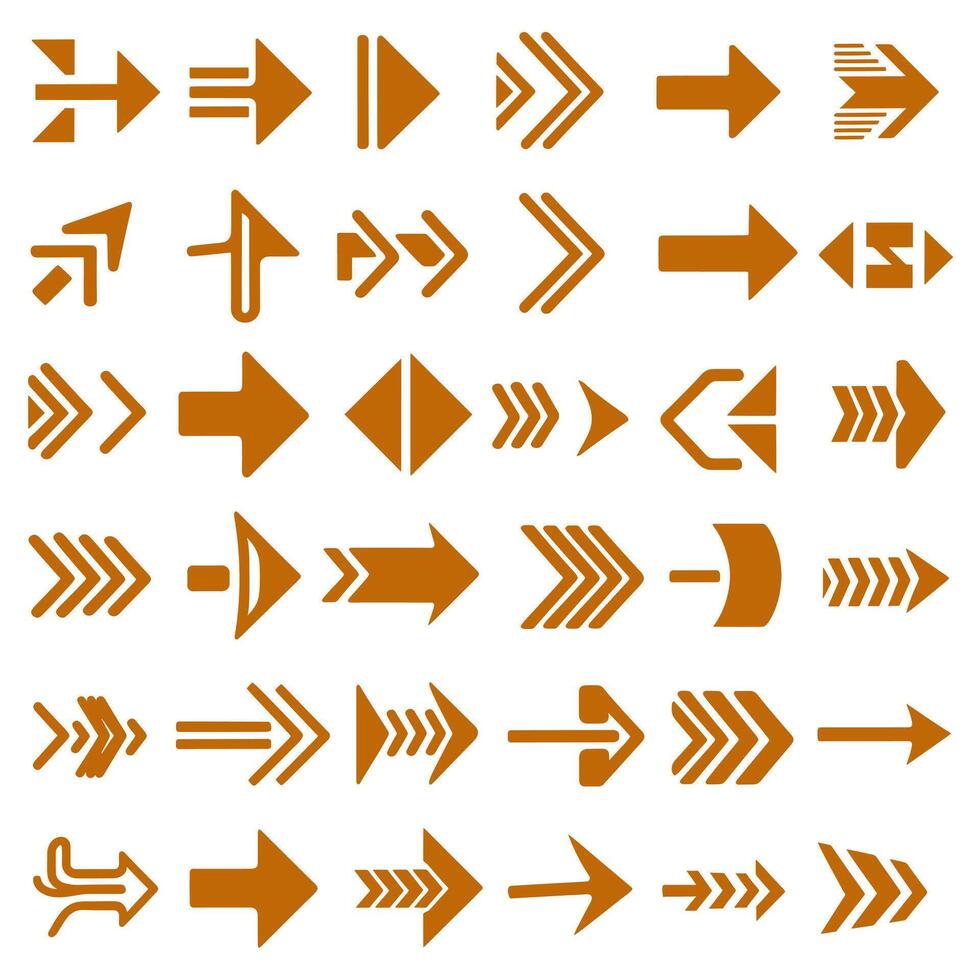 Collection of Orange arrow symbols icons on white background vector
