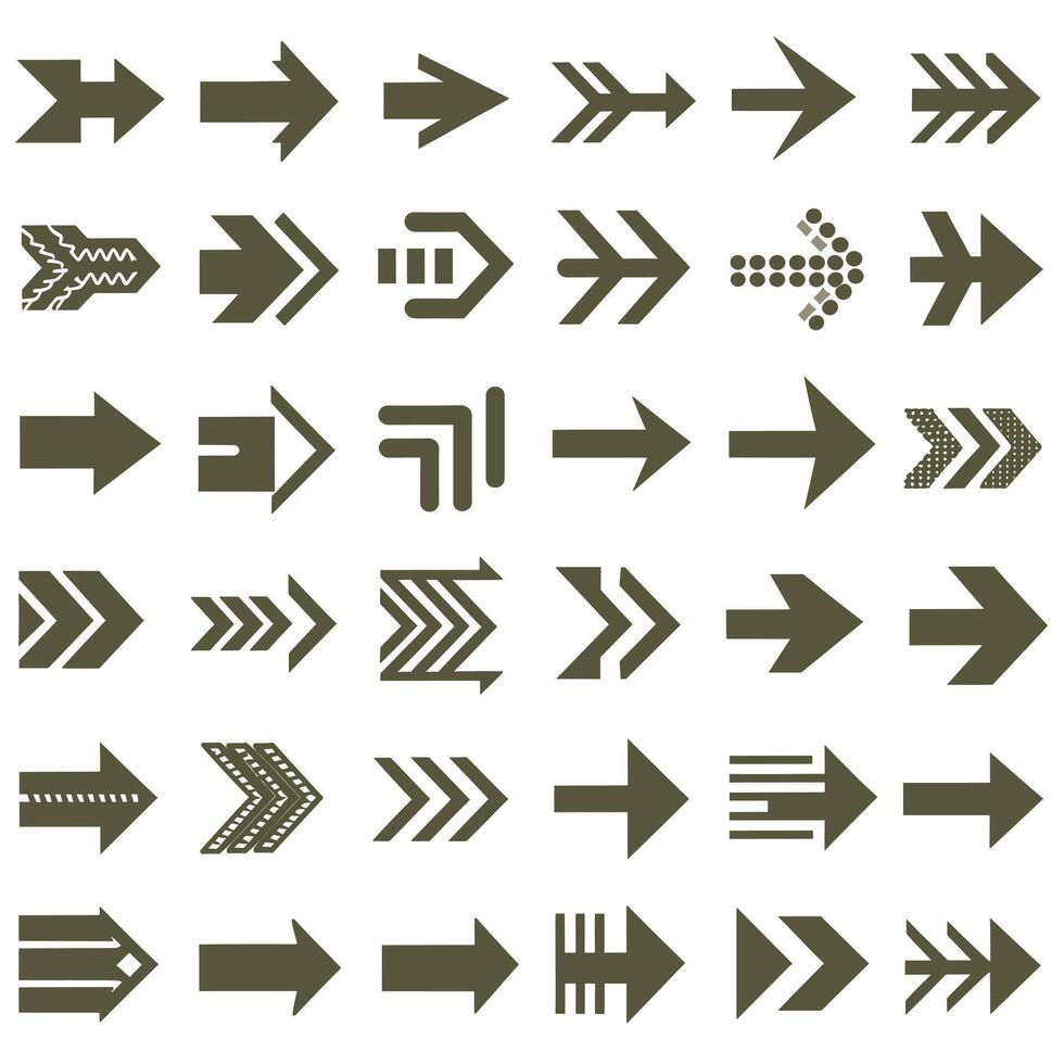 Collection of Khaki arrow symbols icons on white background vector