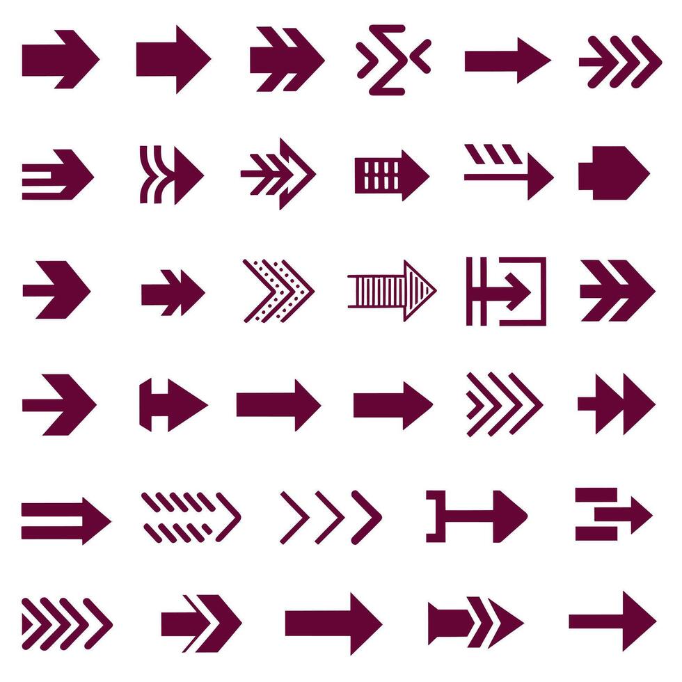 Maroon Arrow Icon Set with Diverse Designs and Orientations vector