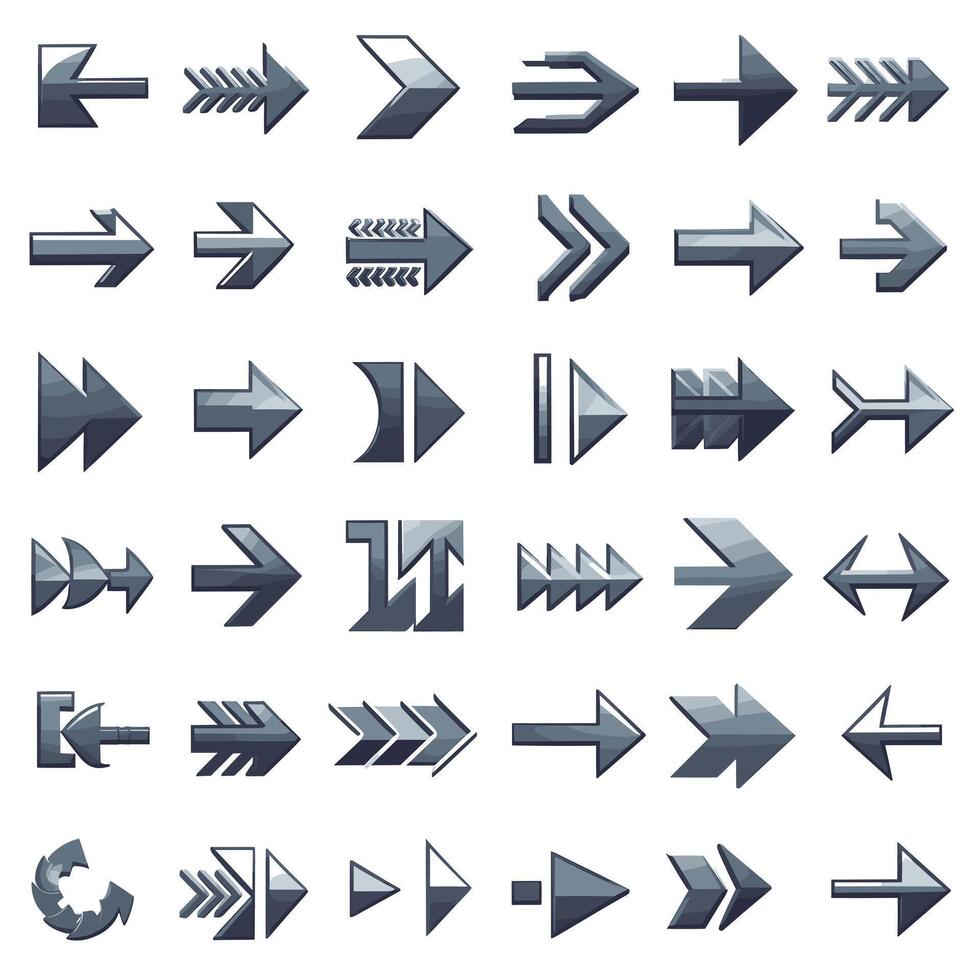 Collection of Silver arrow symbols icons on white background vector