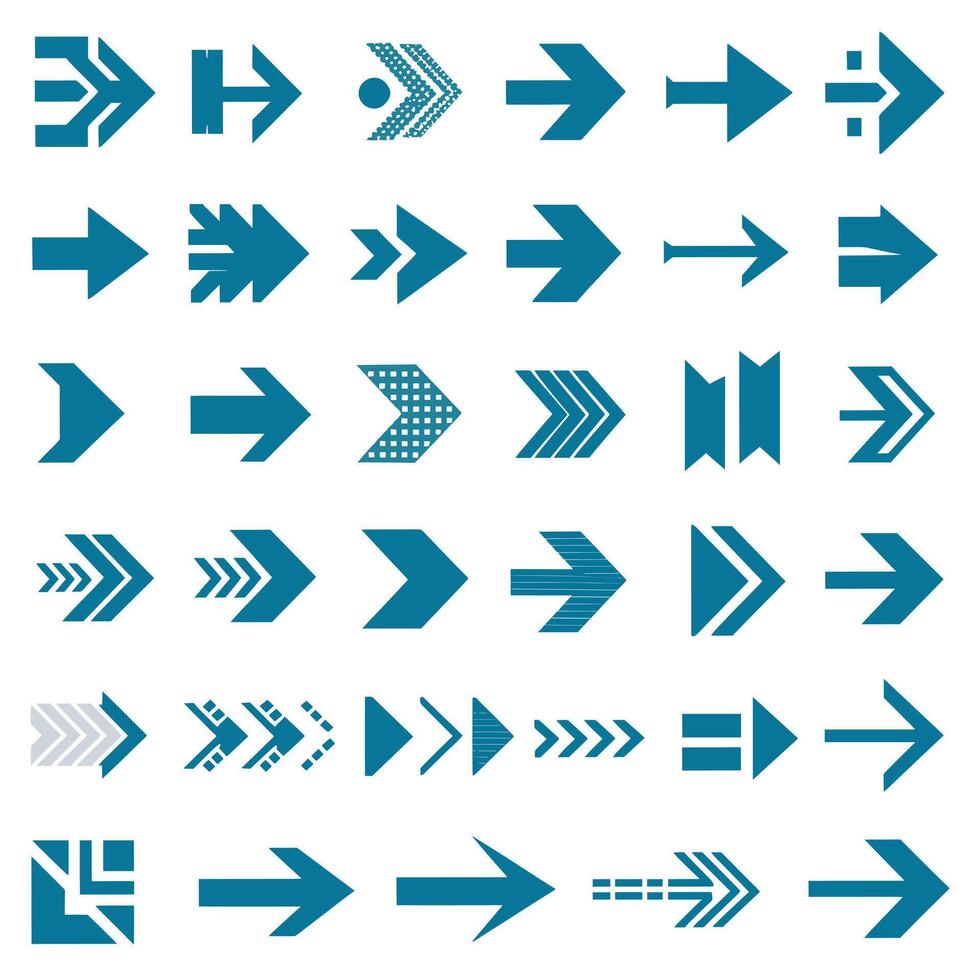 Aquamarine Arrow Icon Set with Diverse Designs and Orientations vector