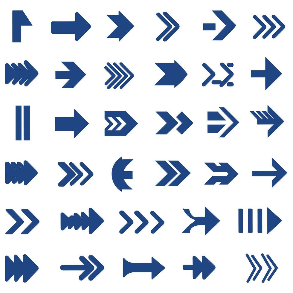 Blue Arrow Icon Set with Diverse Designs and Orientations vector