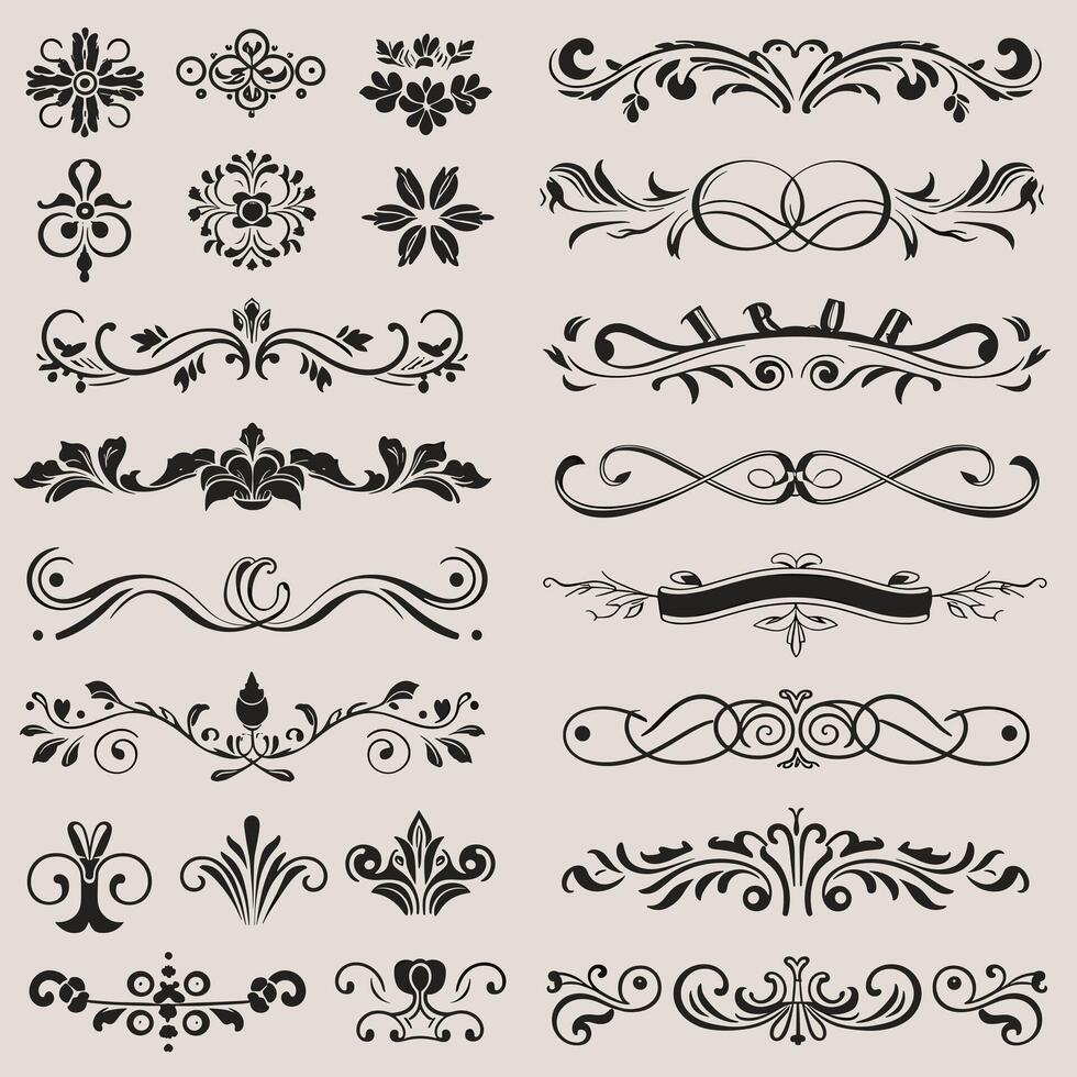Set of vintage decorative elements, calligraphic design elements, decorative elements, floral design elements, vector