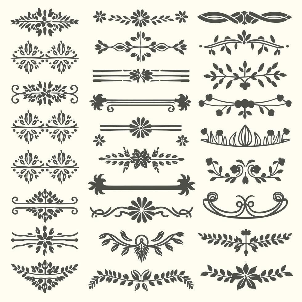 Set of vintage floral design elements, decorative elements and borders vector