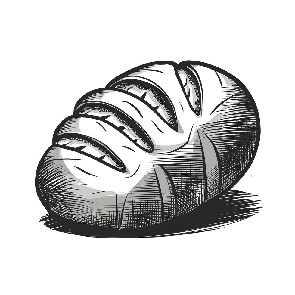 A black and white drawing of a loaf of bread vector