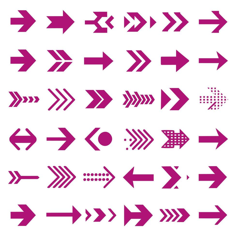 Various arrows and arrows in pink on white background vector