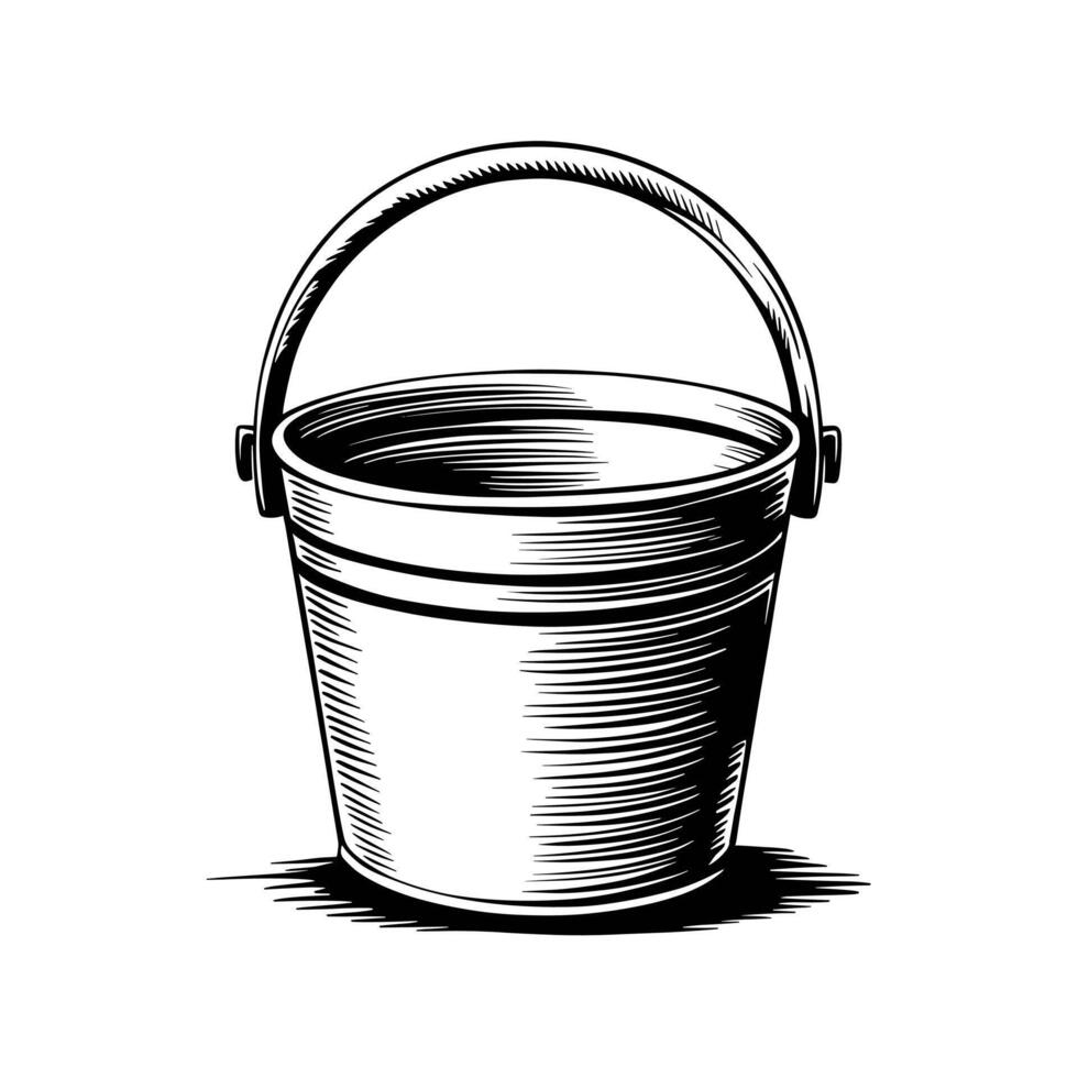 A black and white drawing of a bucket vector