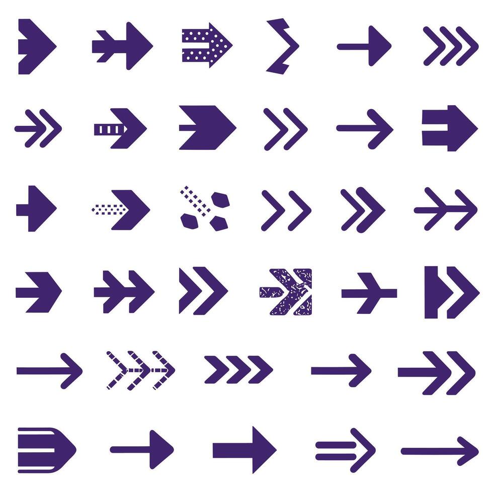 Collection of Purple arrow symbols icons on white background vector