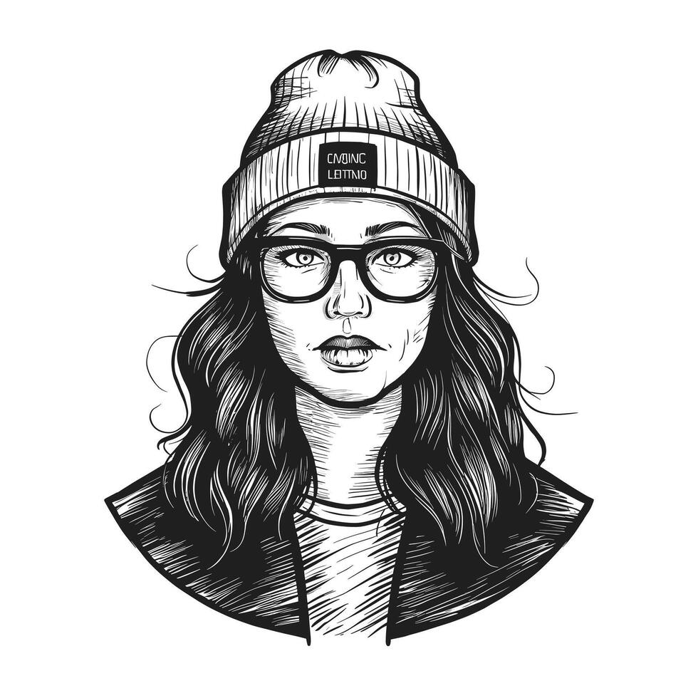 beanie monochrome ink sketch drawing engraving style illustration vector
