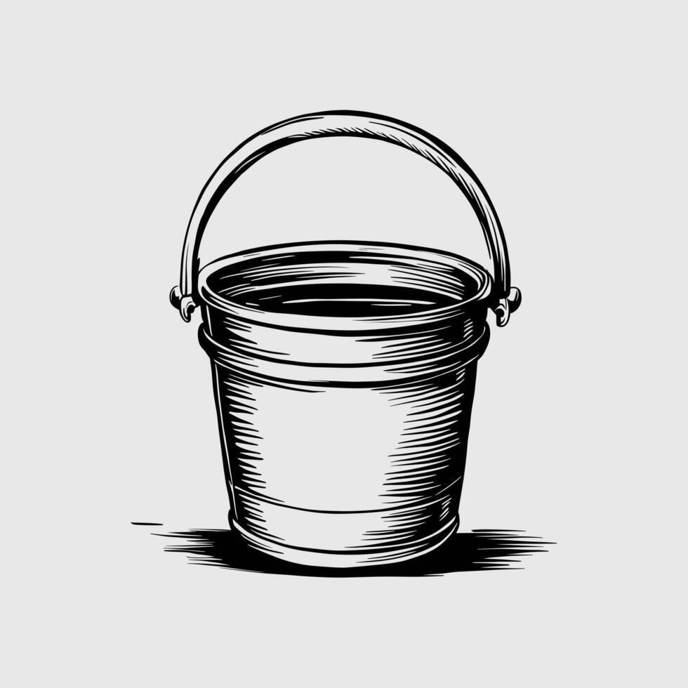 A black and white drawing of a bucket vector