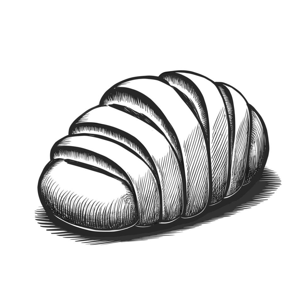 A black and white drawing of a loaf of bread vector