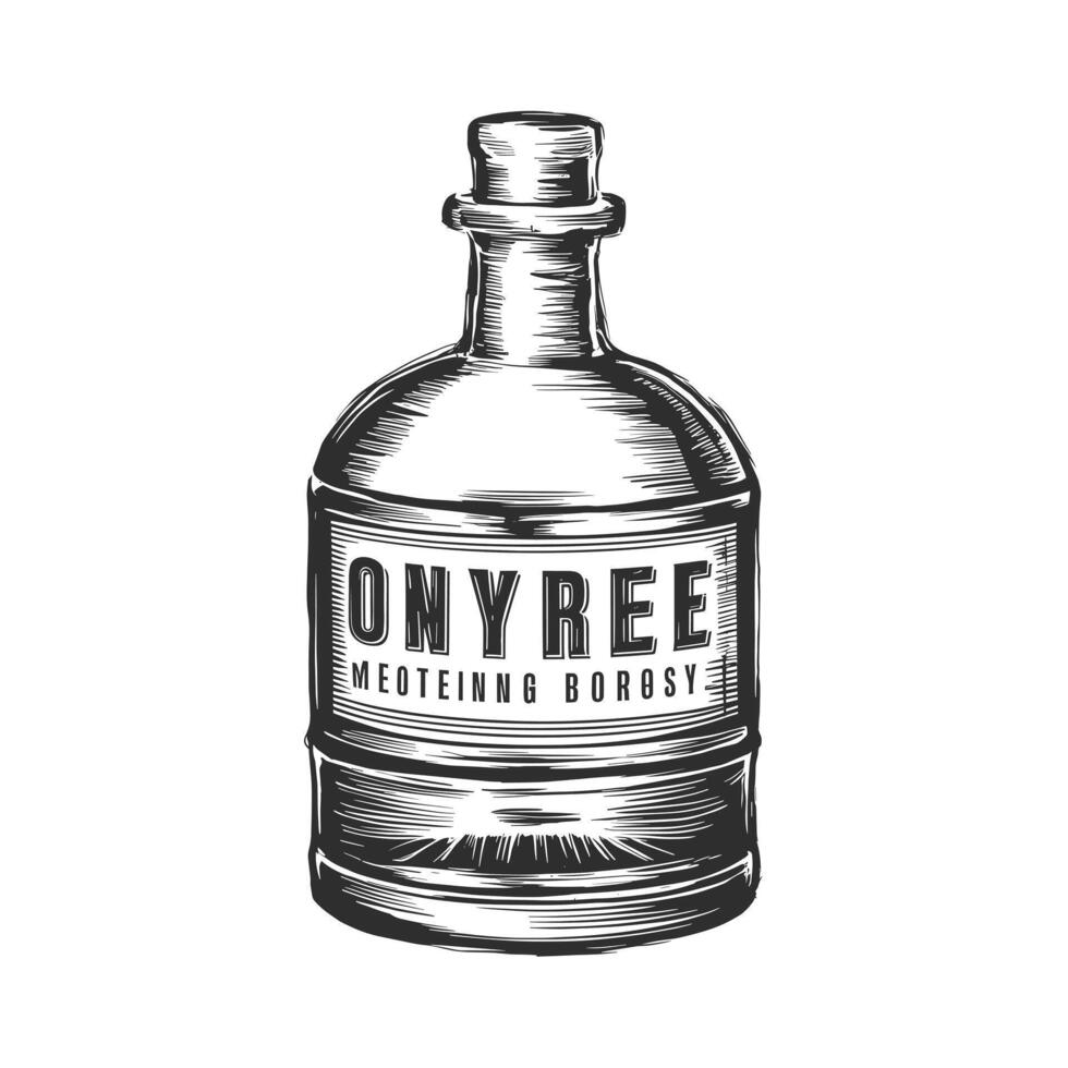 bottle pencil ink sketch drawing black and white monochrome engraving style vector