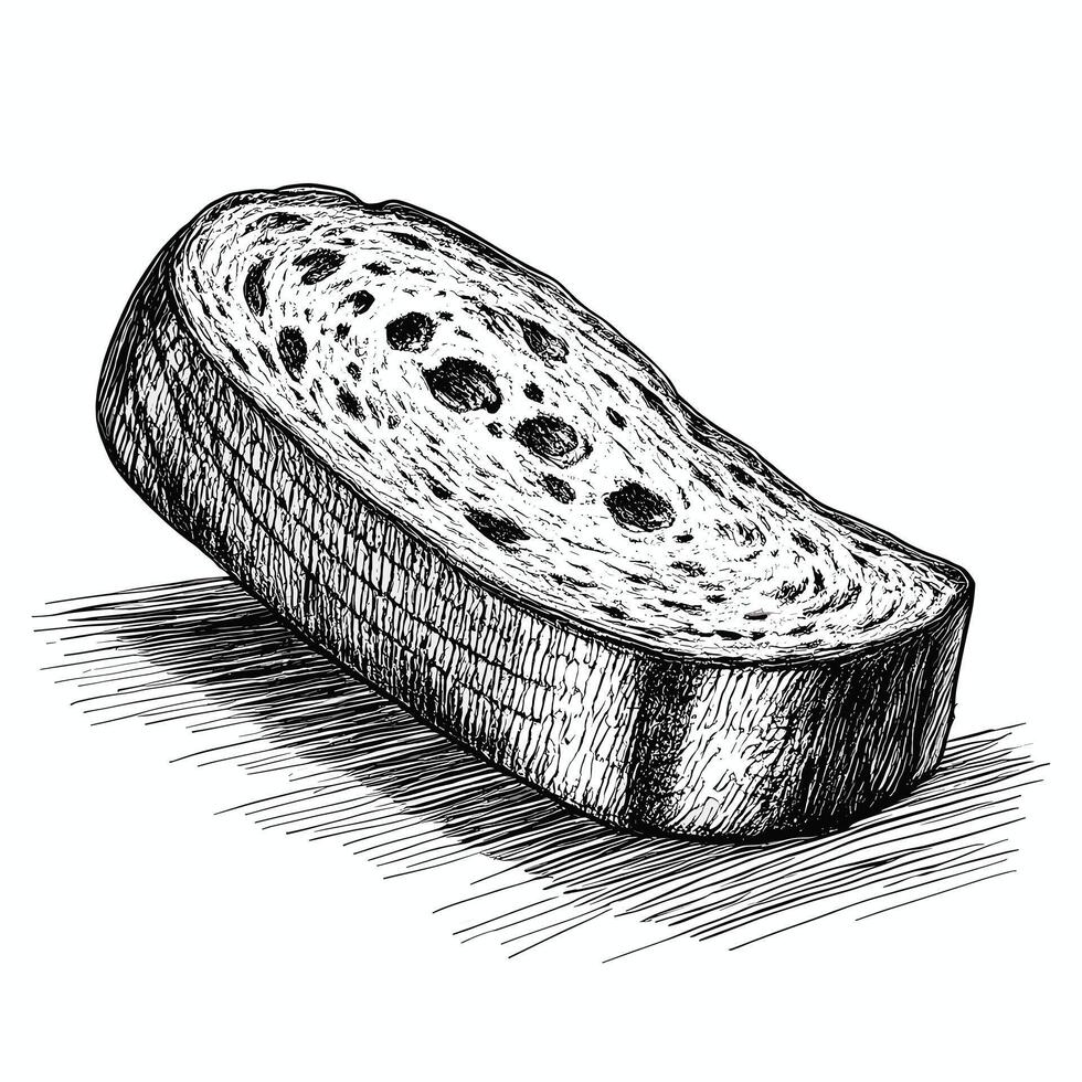 A black and white drawing of a slice of bread vector
