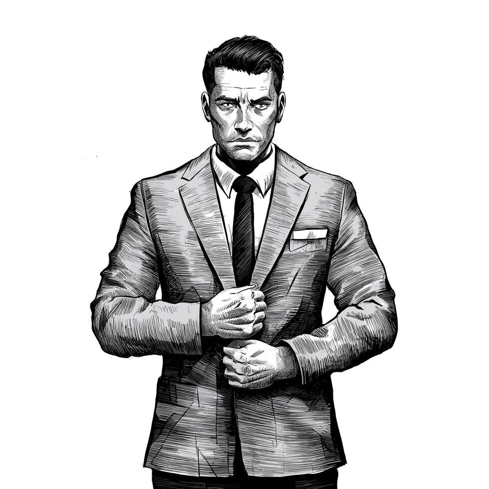bodyguard pencil ink sketch drawing black and white monochrome engraving style vector