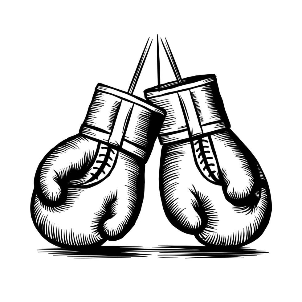 Two boxing gloves hanging on a rope vector