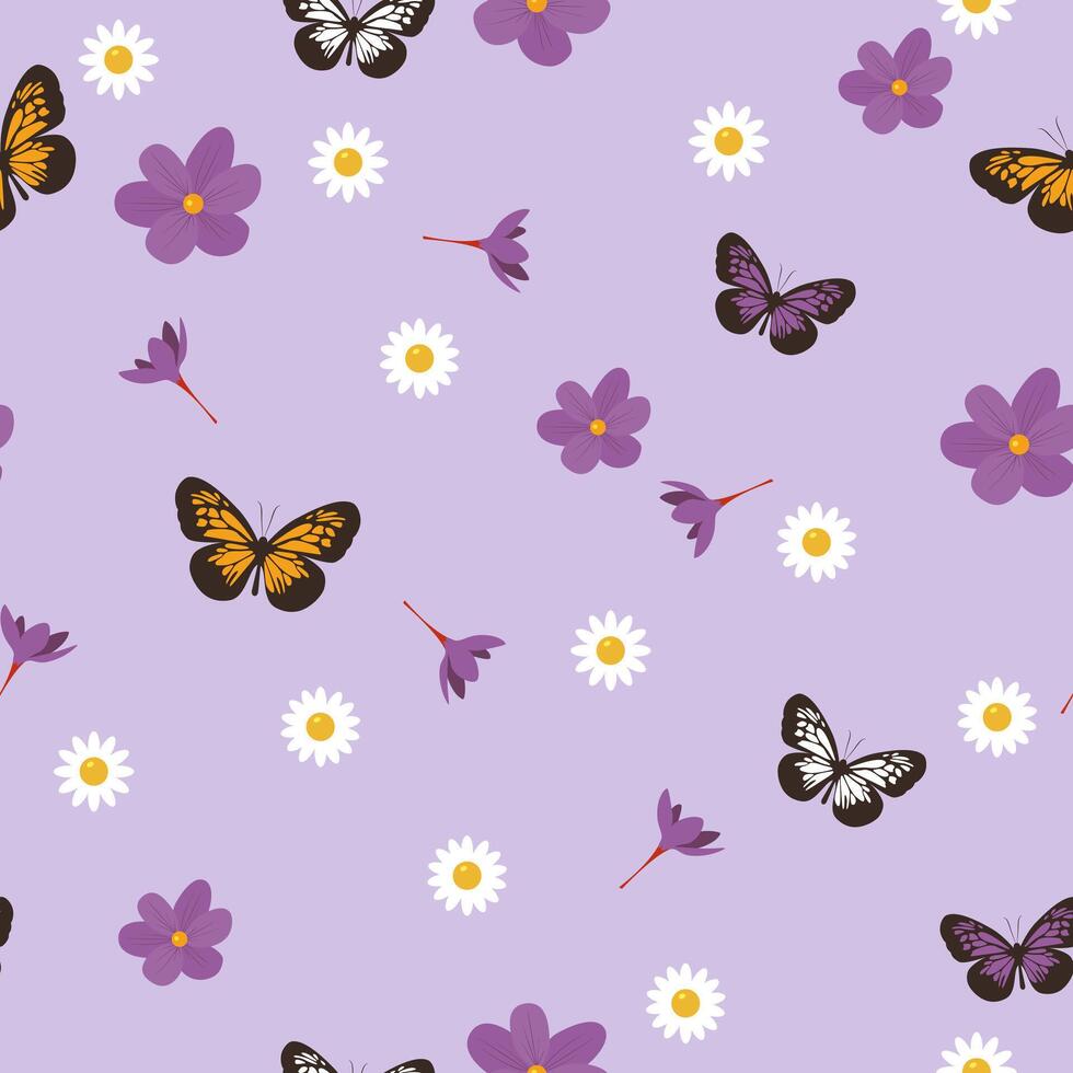 Seamless flower and butterfly pattern. Simpless elements for textile, paper, fabric, background vector