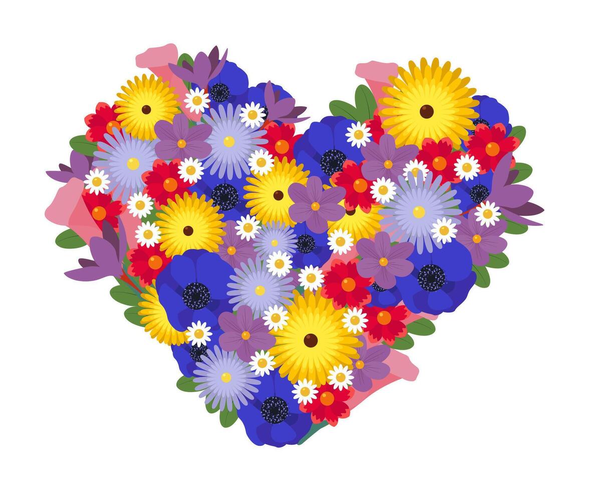 Flower bouquet. Flowers in shape of heart. Floral composition vector