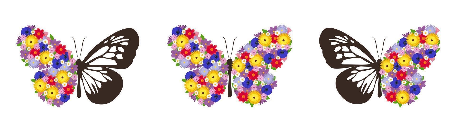Flower butterflies. Flower arrangement on the wings of a butterflies vector