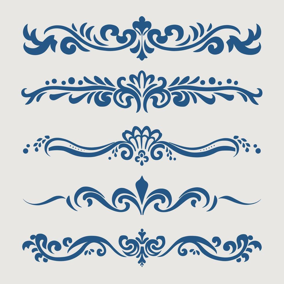 Set of vintage decorative elements, blue and white vector