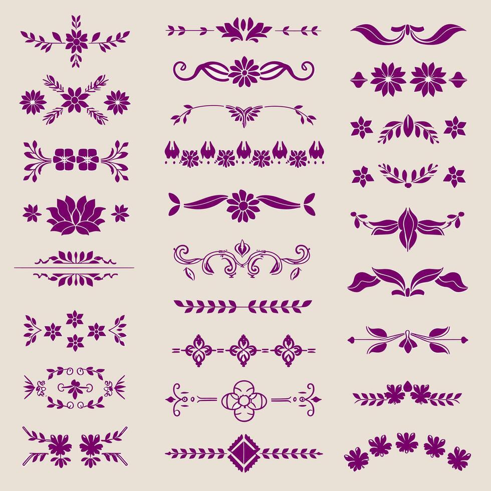 A set of decorative floral designs vector