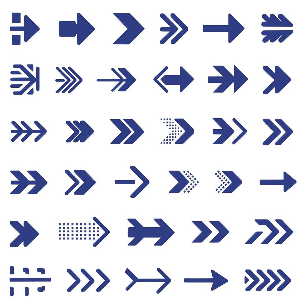 Collection of Indigo arrow symbols icons on white background vector