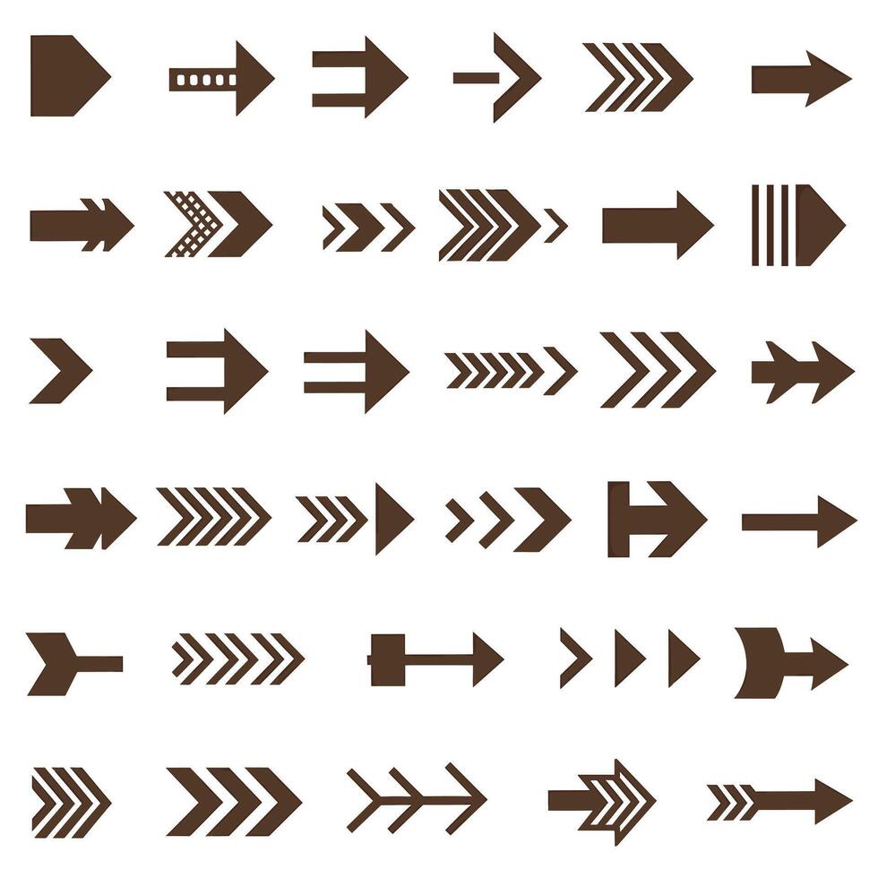 Brown Arrows Symbols Icons Set with Straight Lines Dotted and Zigzag Patterns vector
