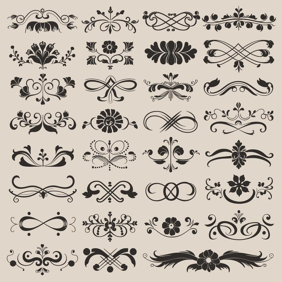 Set of vintage design elements, calligraphic elements, decorative elements, floral elements, scroll elements vector