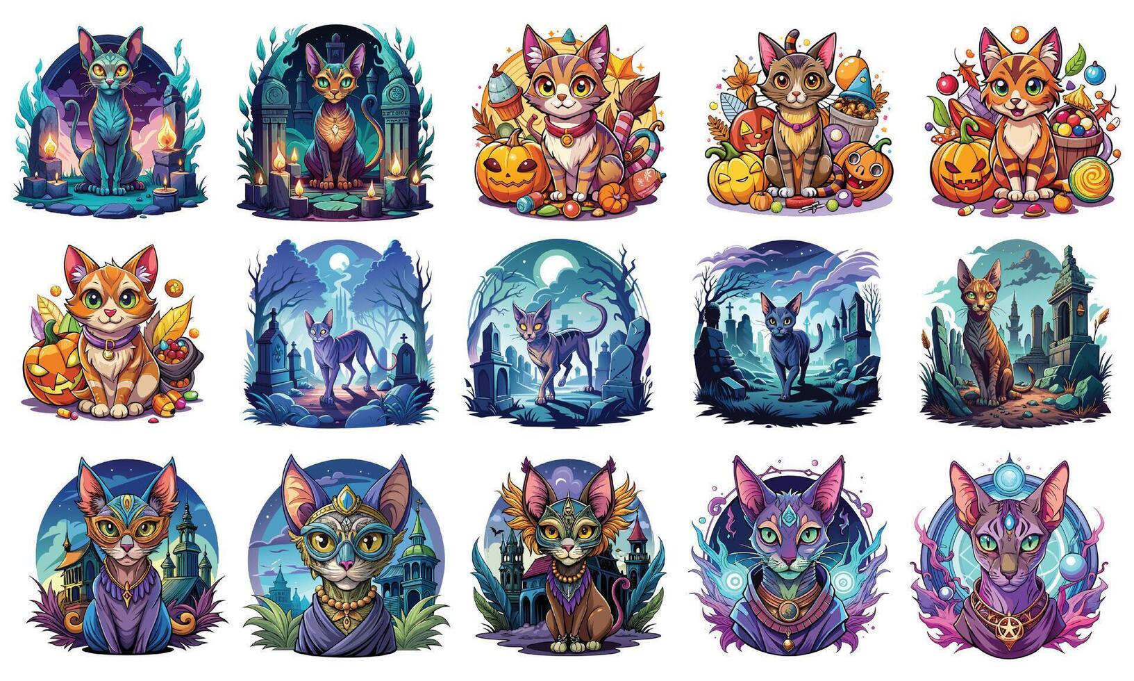 Halloween Abyssinian Cat T-shirt Design, Hand drawn artistic illustration on a clean white background, Icon Concept isolated. Unique design for cat lovers and Halloween enthusiasts. vector
