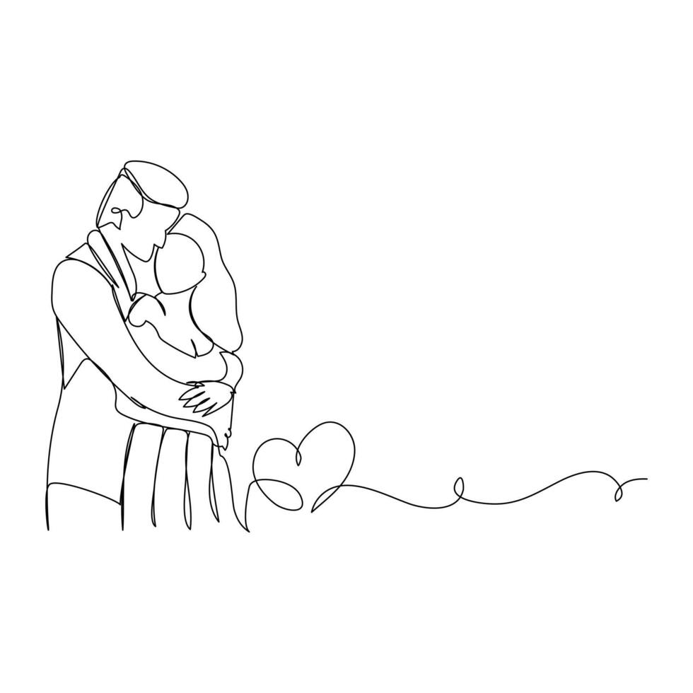 Couple wedding kiss continuous single line art vector