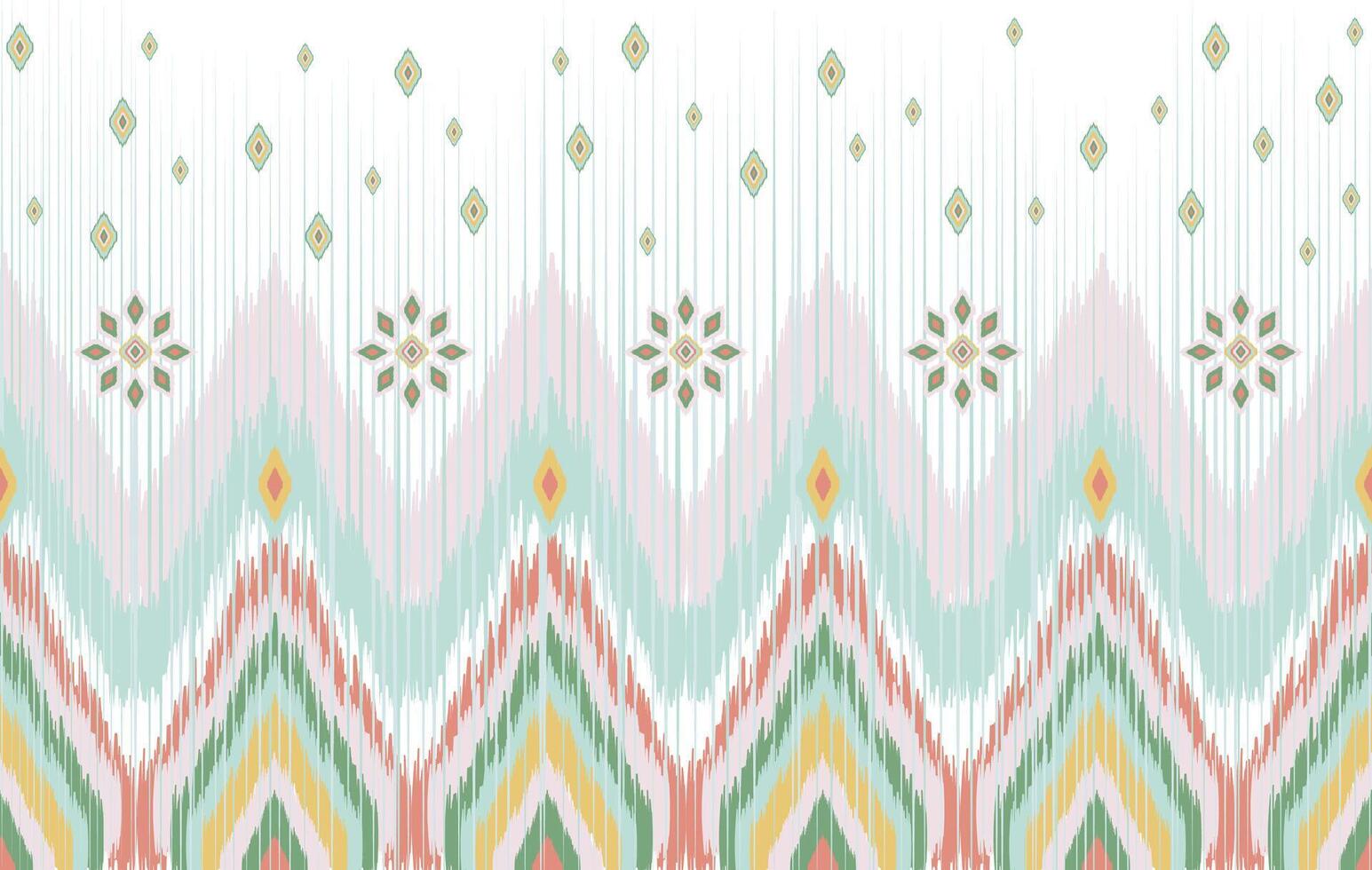 Seamless Pastel Tribal Geometric Pattern with Ikat Motifs in Southwestern Style - Diamond Shapes, Zigzag Lines, Ethnic Boho Design in Soft Green, Mustard, Blush, and Aqua Colors for Textiles vector