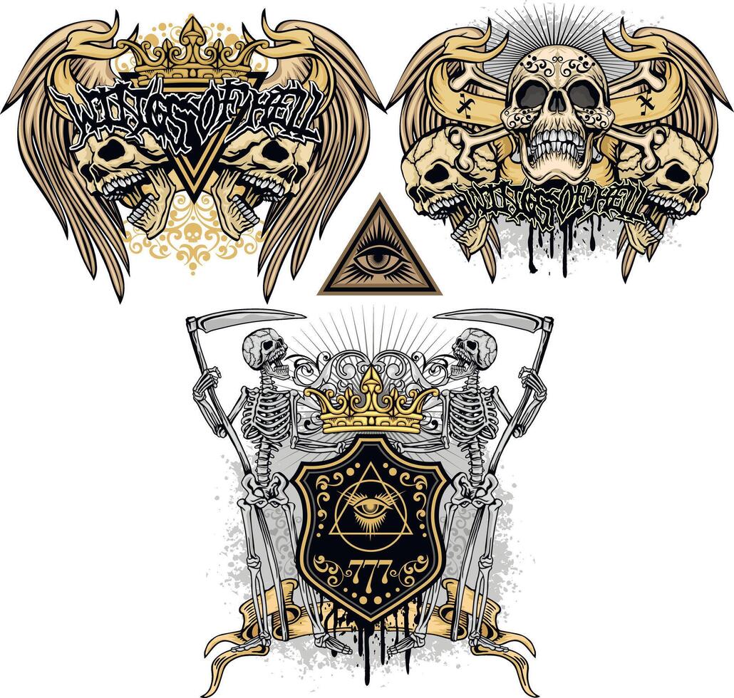 Set skulls and skeleton with a scythe vector