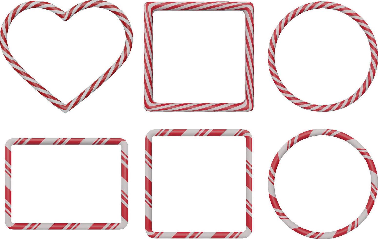 set of isolated candy cane frames. realistic 3d frames with red and white stripes vector