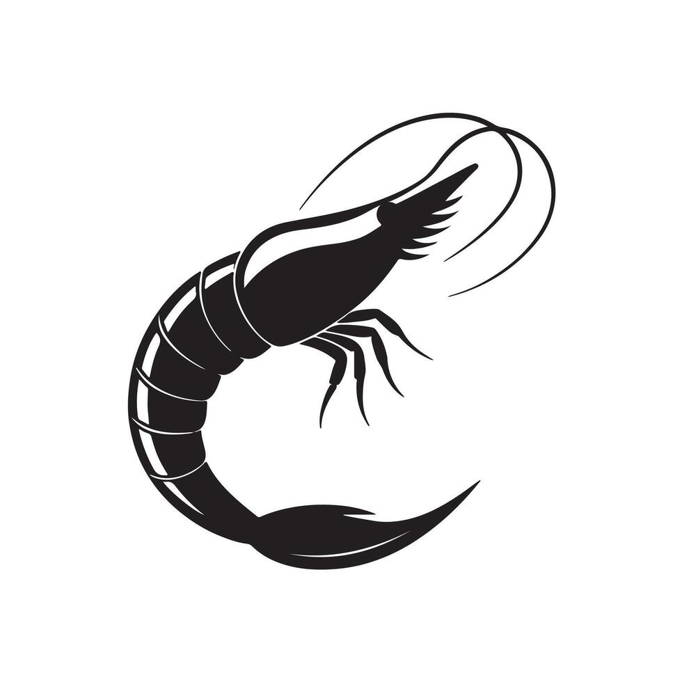 Curved Shrimp Fish Silhouette vector