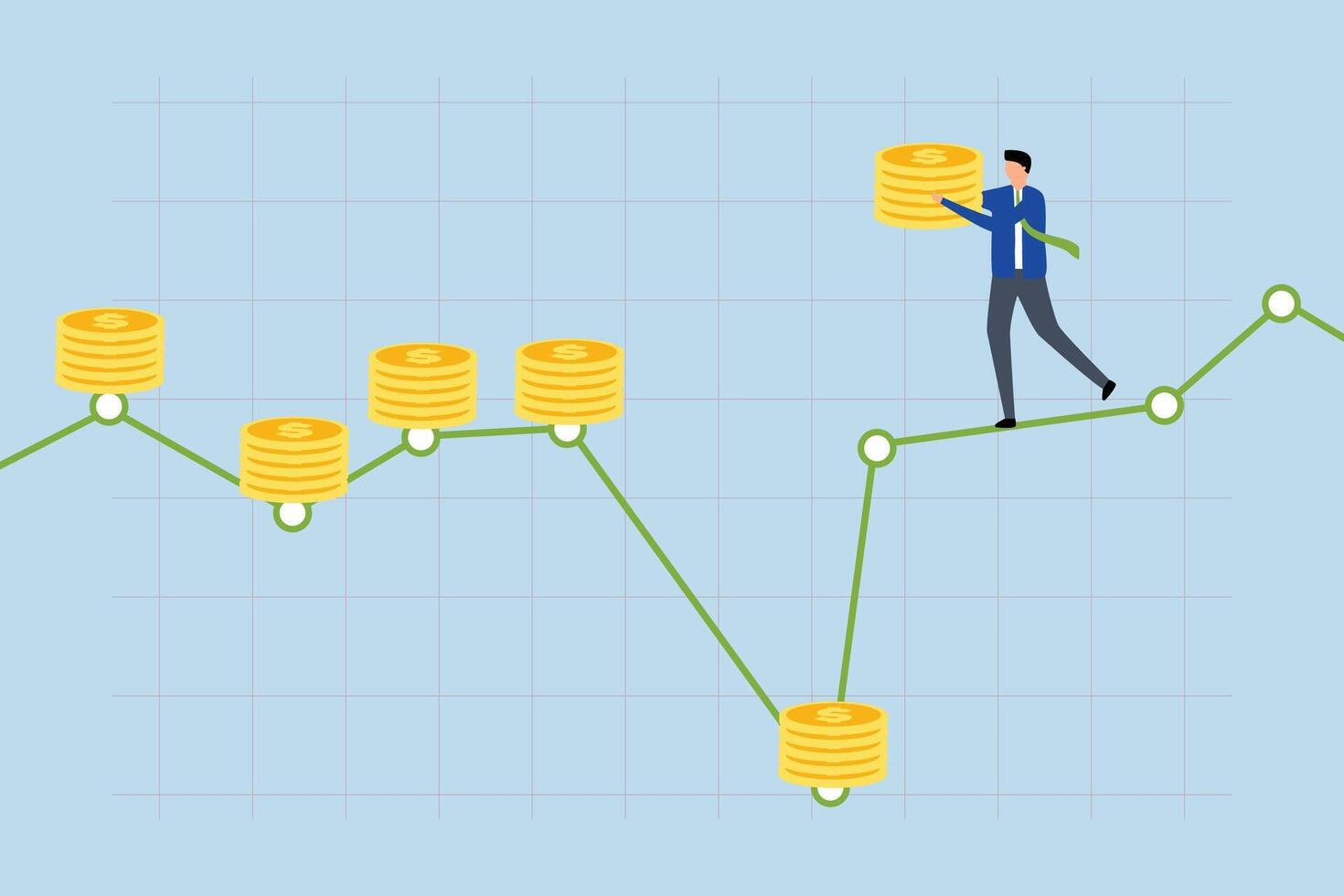 Dollar Cost Averaging , Intelligent entrepreneur investor who regularly adds to their stack of coins each month. vector