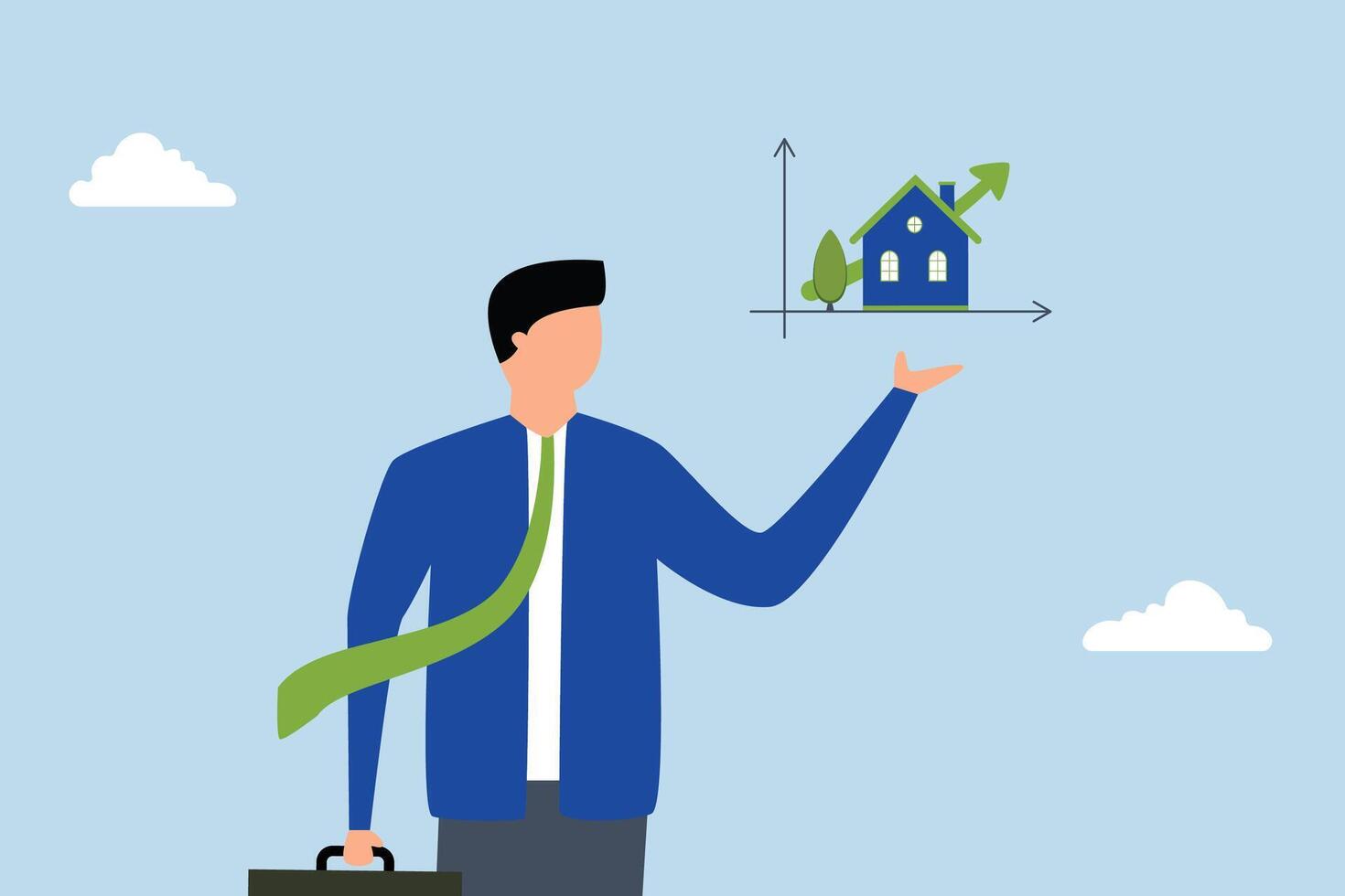 House and property investment, Intelligent entrepreneur with knowledge in real estate showcasing a chart of home prices. vector
