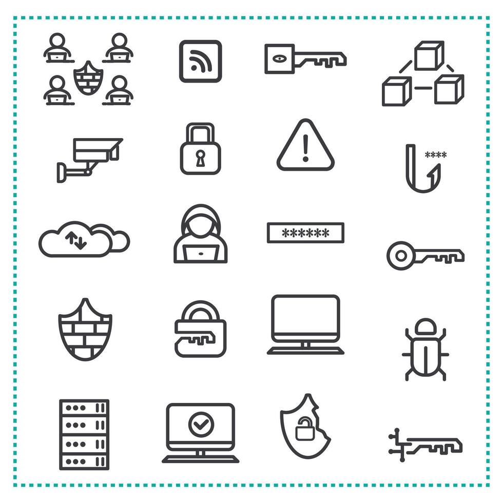 Cyber Security Outline Icon, Element, Symbol Set. vector