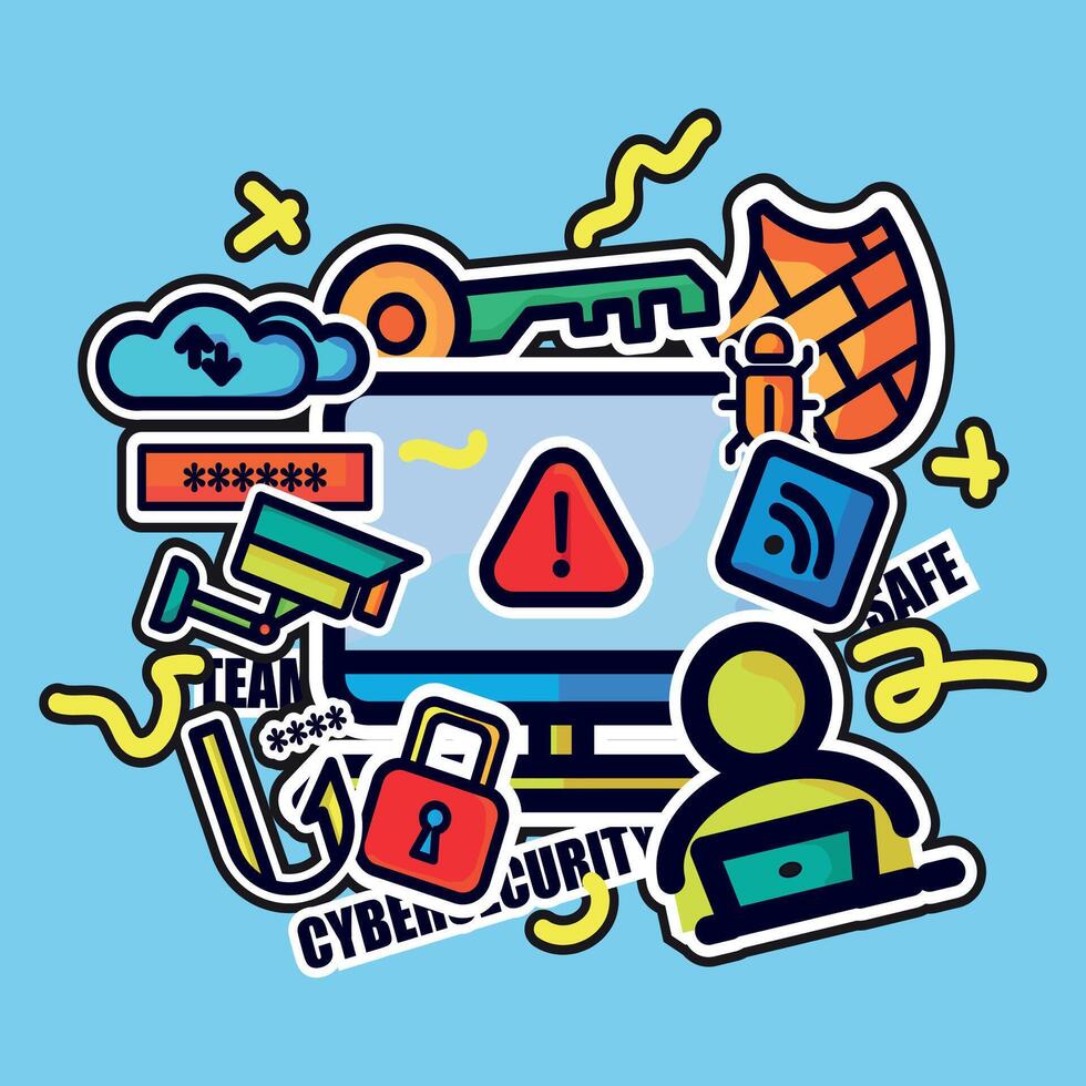 Cyber Security Safe Team Sticker, Pattern Abstract Style. vector