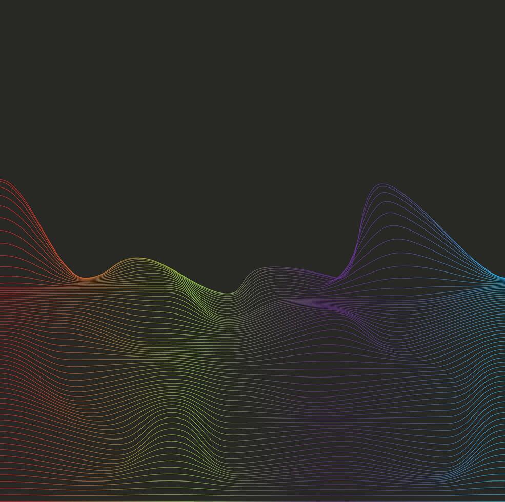 A vibrant abstract landscape with flowing, colorful lines against a dark background vector